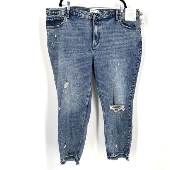 Abercrombie & Fitch Women's Distressed High Rise Mom Jeans Blue Size 36/22 NWT - Picture 1 of 14